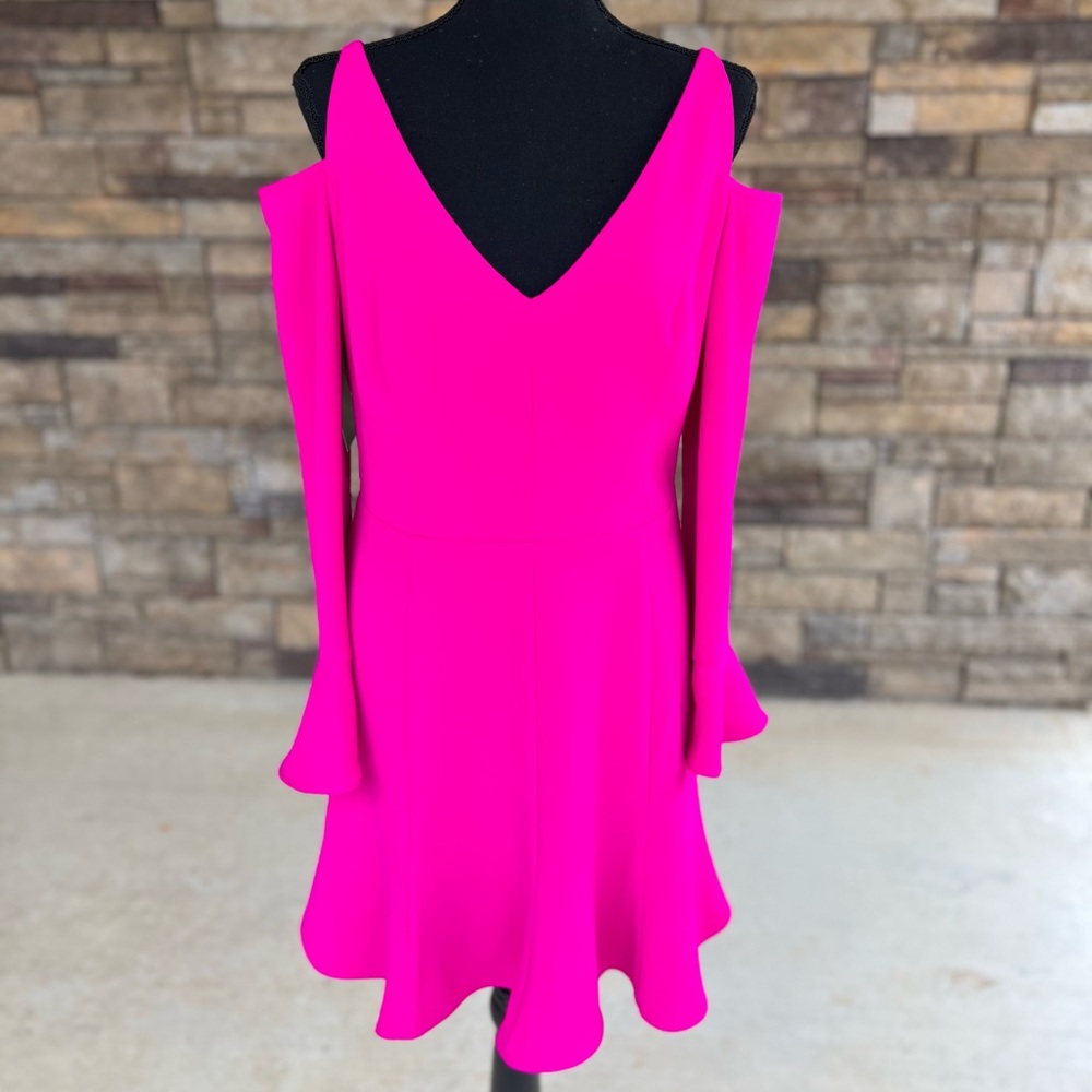 Fuchsia Alexa Admor Cold-Shoulder V-Neck Flare Dress